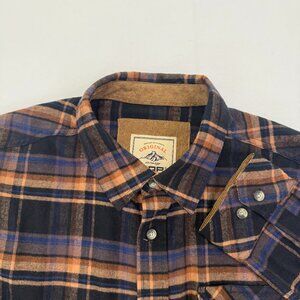 CQR Flannel Shirt Men Size Large Tall Brown Plaid Button Long Sleeve Cotton